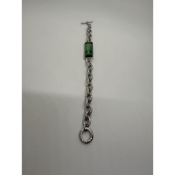 Vintage Bracelet Signed SWAROVSKI Swan Green Crystal Silver Tone W/Toggle Clasp - Picture 8 of 11